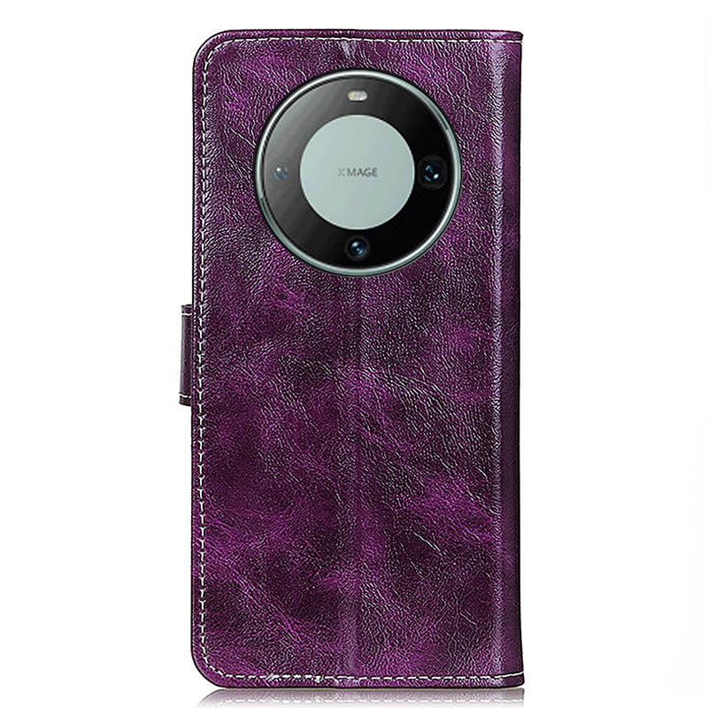 For Huawei Mate 60 Pro Crazy Horse Texture PU Leather Stand Cover Shockproof Wallet Phone Case