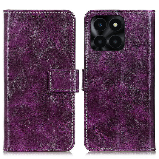 For Honor X6a 4G PU Leather Wallet Stand Shell Retro Crazy Horse Texture Phone Cover
