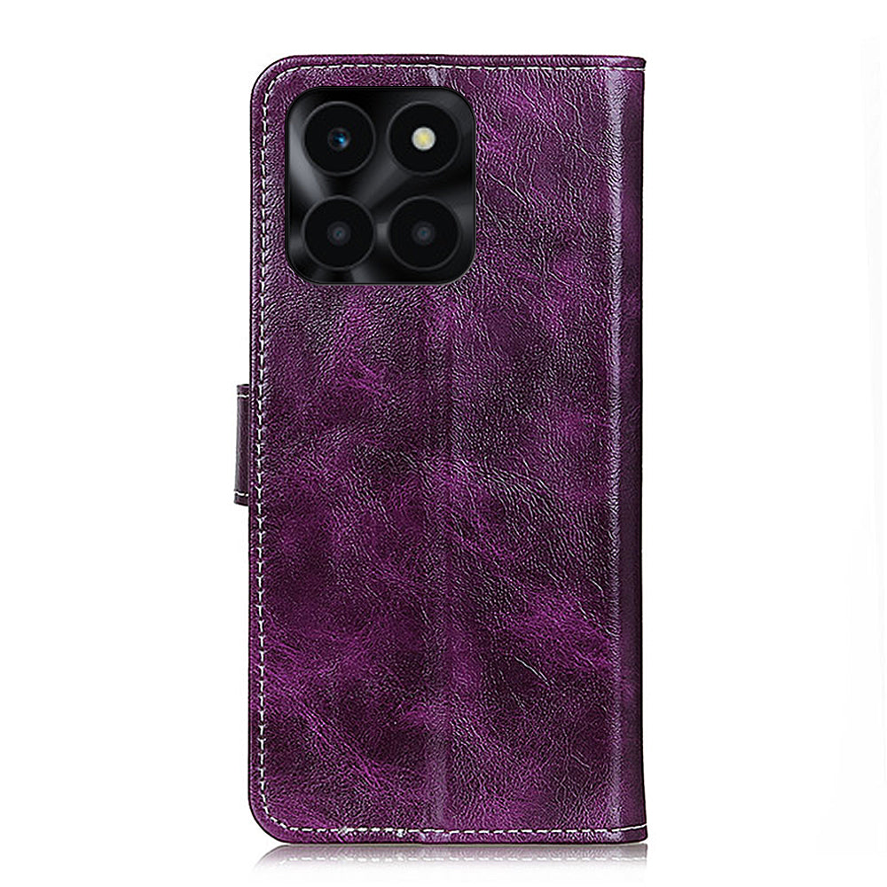 For Honor X6a 4G PU Leather Wallet Stand Shell Retro Crazy Horse Texture Phone Cover