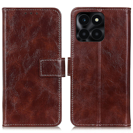 For Honor X6a 4G PU Leather Wallet Stand Shell Retro Crazy Horse Texture Phone Cover