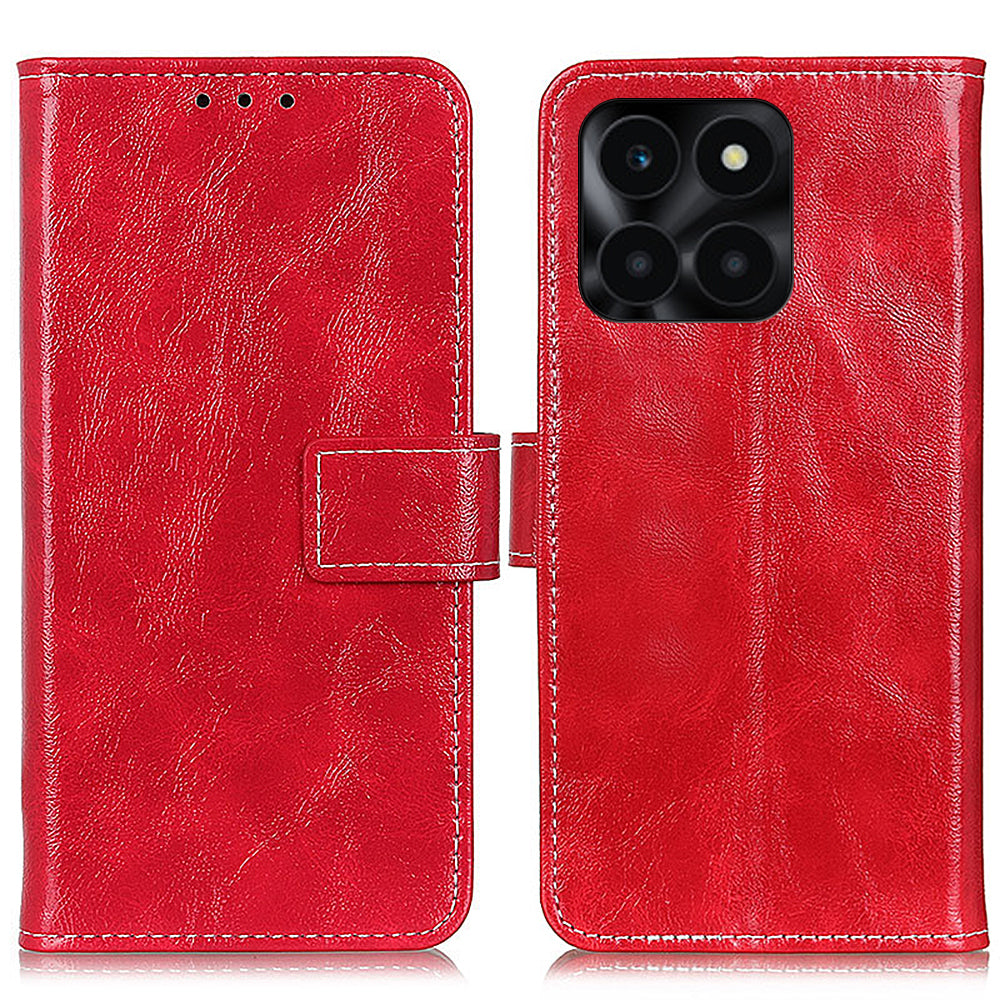 For Honor X6a 4G PU Leather Wallet Stand Shell Retro Crazy Horse Texture Phone Cover