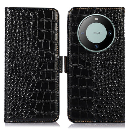 RFID Blocking Wallet Case for Huawei Mate 60 Crocodile Texture Genuine Cow Leather Phone Cover