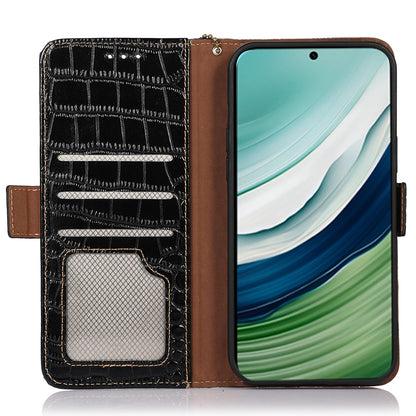 RFID Blocking Wallet Case for Huawei Mate 60 Crocodile Texture Genuine Cow Leather Phone Cover