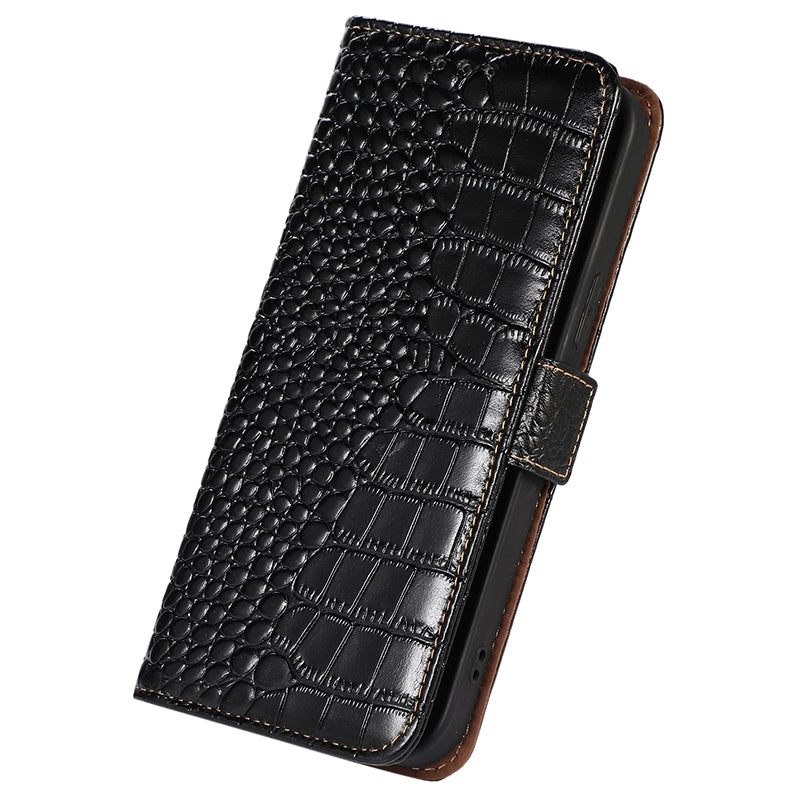 RFID Blocking Wallet Case for Huawei Mate 60 Crocodile Texture Genuine Cow Leather Phone Cover