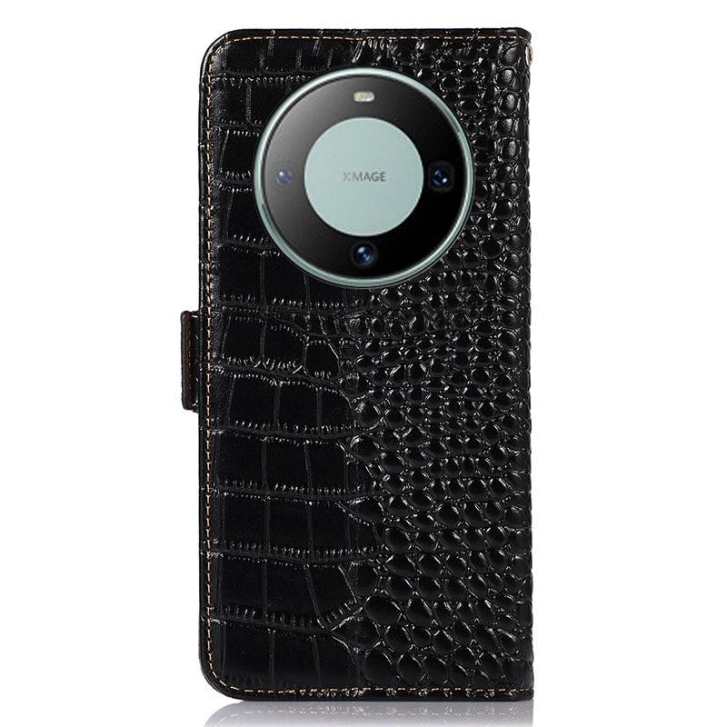 RFID Blocking Wallet Case for Huawei Mate 60 Crocodile Texture Genuine Cow Leather Phone Cover