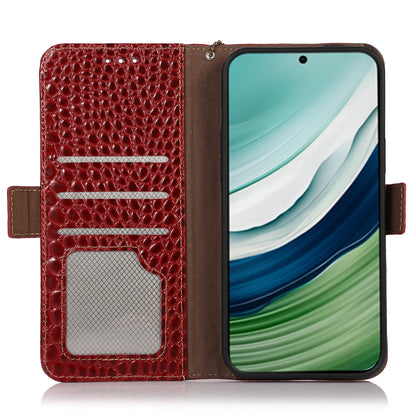 RFID Blocking Wallet Case for Huawei Mate 60 Crocodile Texture Genuine Cow Leather Phone Cover
