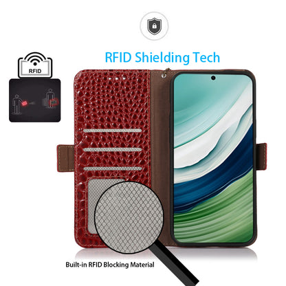 RFID Blocking Wallet Case for Huawei Mate 60 Crocodile Texture Genuine Cow Leather Phone Cover