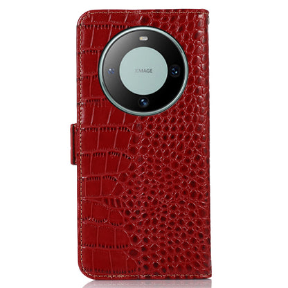 RFID Blocking Wallet Case for Huawei Mate 60 Crocodile Texture Genuine Cow Leather Phone Cover