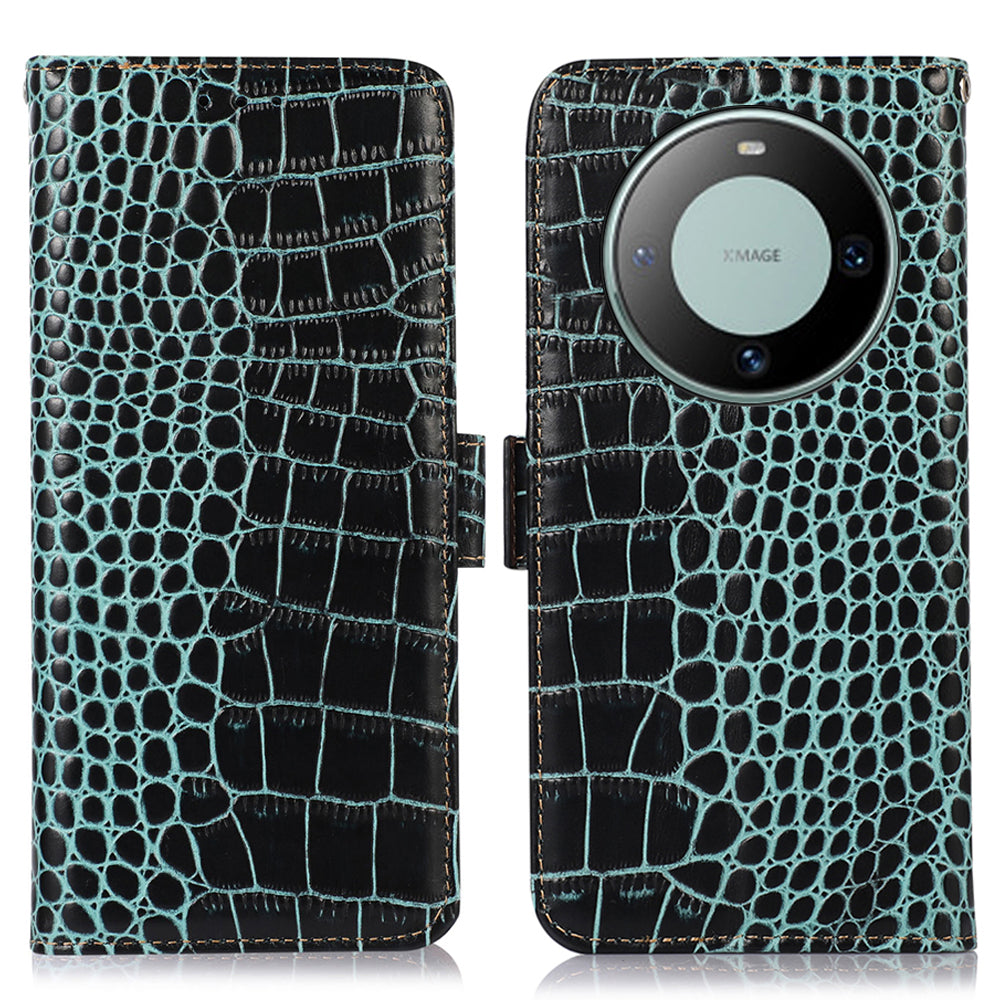 RFID Blocking Wallet Case for Huawei Mate 60 Crocodile Texture Genuine Cow Leather Phone Cover