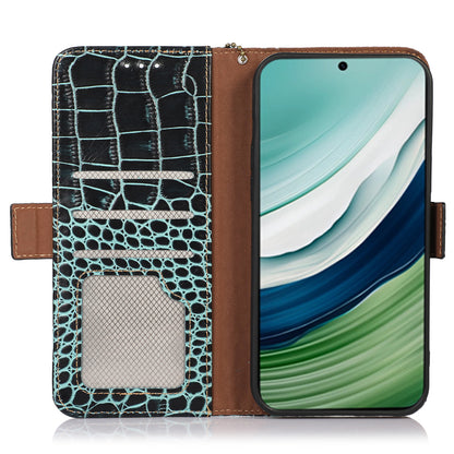 RFID Blocking Wallet Case for Huawei Mate 60 Crocodile Texture Genuine Cow Leather Phone Cover