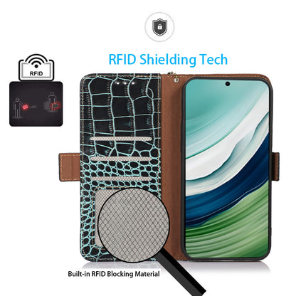 RFID Blocking Wallet Case for Huawei Mate 60 Crocodile Texture Genuine Cow Leather Phone Cover