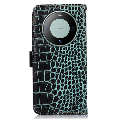 RFID Blocking Wallet Case for Huawei Mate 60 Crocodile Texture Genuine Cow Leather Phone Cover