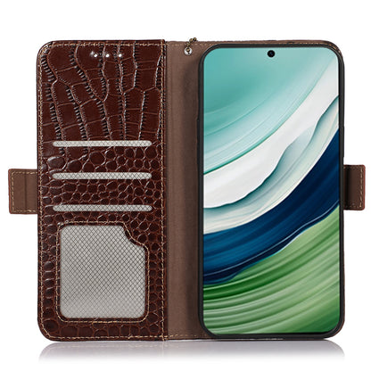 RFID Blocking Wallet Case for Huawei Mate 60 Crocodile Texture Genuine Cow Leather Phone Cover