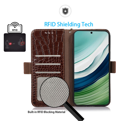 RFID Blocking Wallet Case for Huawei Mate 60 Crocodile Texture Genuine Cow Leather Phone Cover