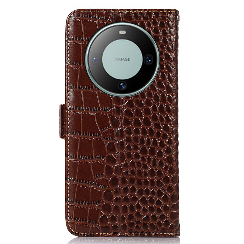 RFID Blocking Wallet Case for Huawei Mate 60 Crocodile Texture Genuine Cow Leather Phone Cover