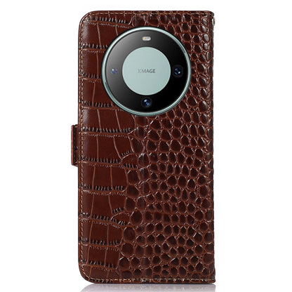 RFID Blocking Wallet Case for Huawei Mate 60 Crocodile Texture Genuine Cow Leather Phone Cover
