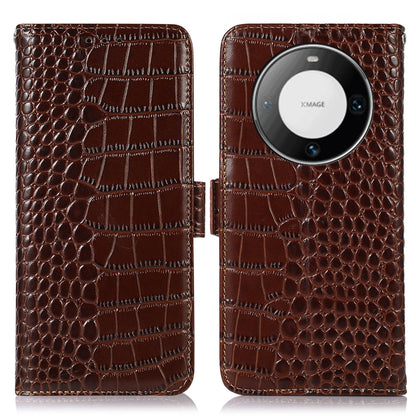 For Huawei Mate 60 Pro Genuine Cow Leather Wallet Case RFID Blocking Phone Cover with Stand