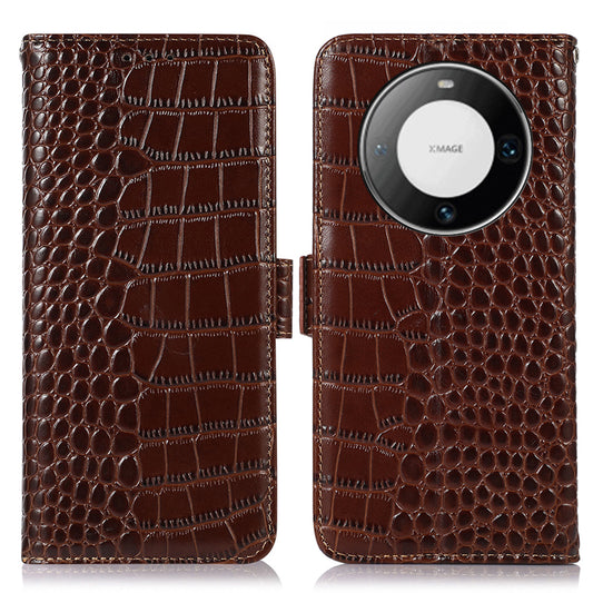 For Huawei Mate 60 Pro Genuine Cow Leather Wallet Case RFID Blocking Phone Cover with Stand