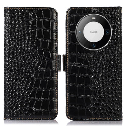 For Huawei Mate 60 Pro Genuine Cow Leather Wallet Case RFID Blocking Phone Cover with Stand