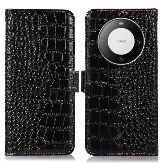 For Huawei Mate 60 Pro Genuine Cow Leather Wallet Case RFID Blocking Phone Cover with Stand
