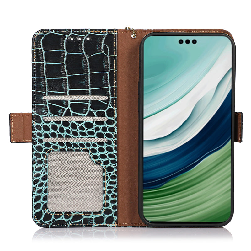 For Huawei Mate 60 Pro Genuine Cow Leather Wallet Case RFID Blocking Phone Cover with Stand
