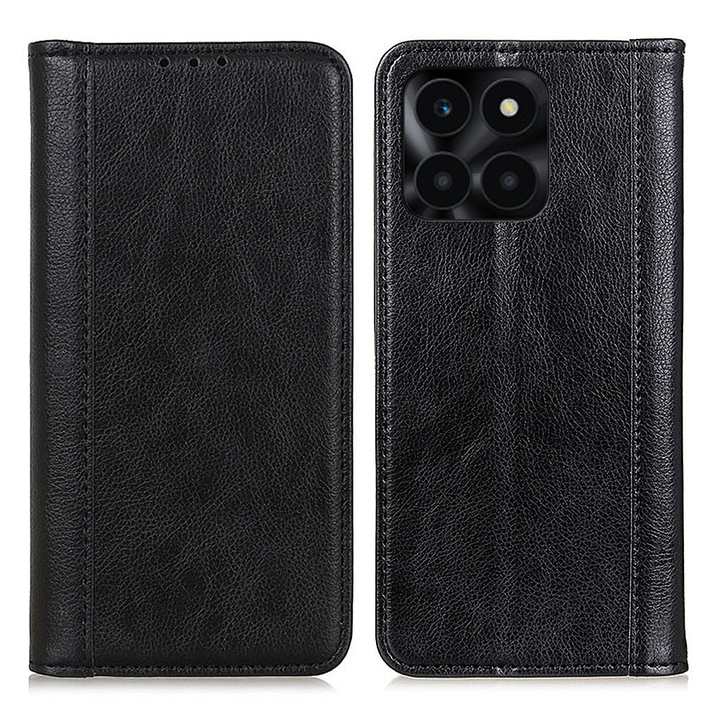 For Honor X6a 4G Anti-Scratch Split Leather Cover Litchi Texture Phone Case Wallet Stand Protection Shell