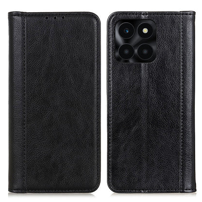For Honor X6a 4G Anti-Scratch Split Leather Cover Litchi Texture Phone Case Wallet Stand Protection Shell