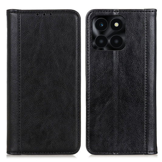 For Honor X6a 4G Anti-Scratch Split Leather Cover Litchi Texture Phone Case Wallet Stand Protection Shell