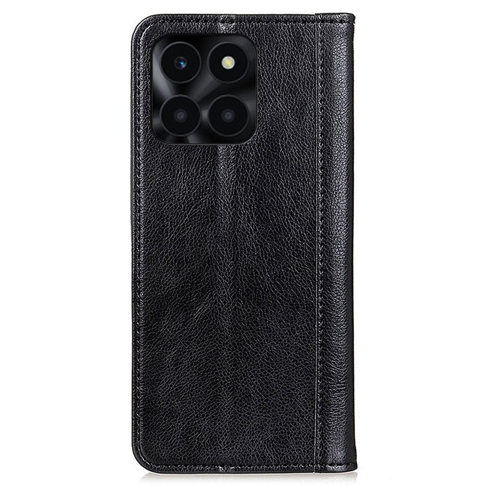 For Honor X6a 4G Anti-Scratch Split Leather Cover Litchi Texture Phone Case Wallet Stand Protection Shell