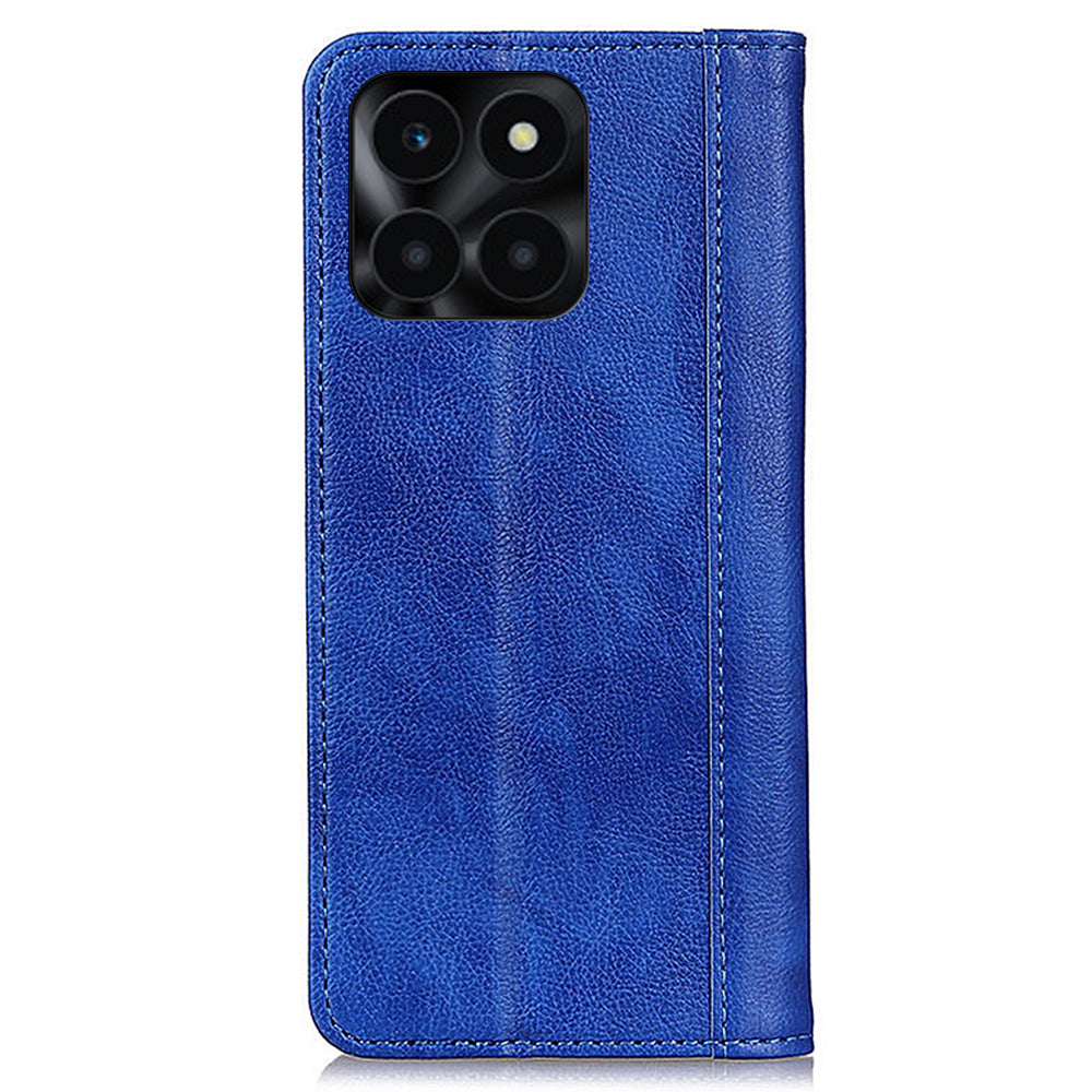 For Honor X6a 4G Anti-Scratch Split Leather Cover Litchi Texture Phone Case Wallet Stand Protection Shell