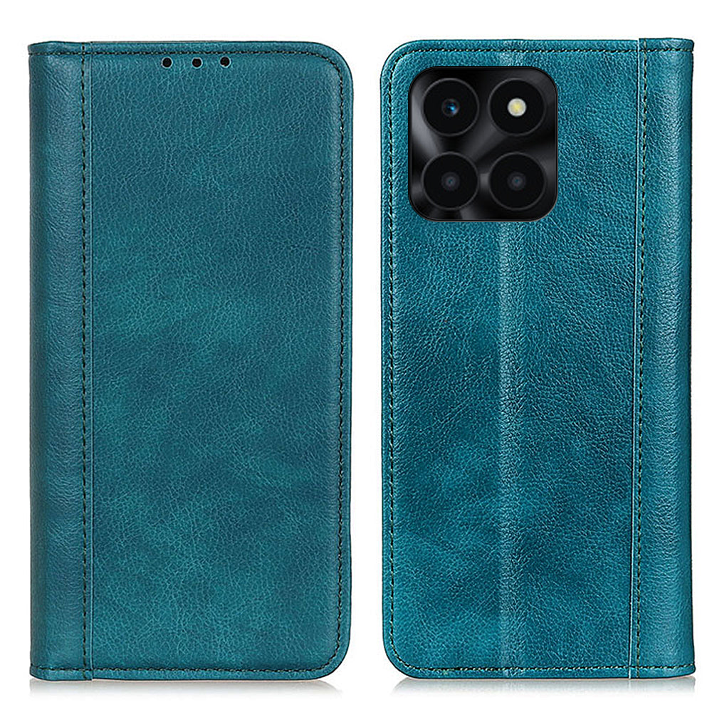 For Honor X6a 4G Anti-Scratch Split Leather Cover Litchi Texture Phone Case Wallet Stand Protection Shell