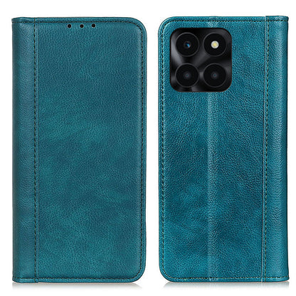 For Honor X6a 4G Anti-Scratch Split Leather Cover Litchi Texture Phone Case Wallet Stand Protection Shell