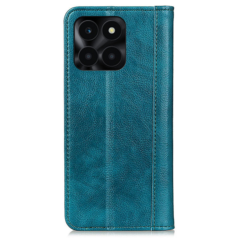 For Honor X6a 4G Anti-Scratch Split Leather Cover Litchi Texture Phone Case Wallet Stand Protection Shell