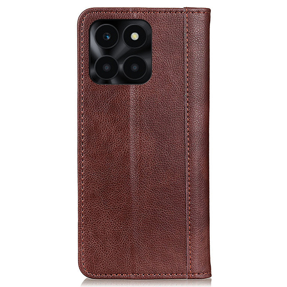 For Honor X6a 4G Anti-Scratch Split Leather Cover Litchi Texture Phone Case Wallet Stand Protection Shell