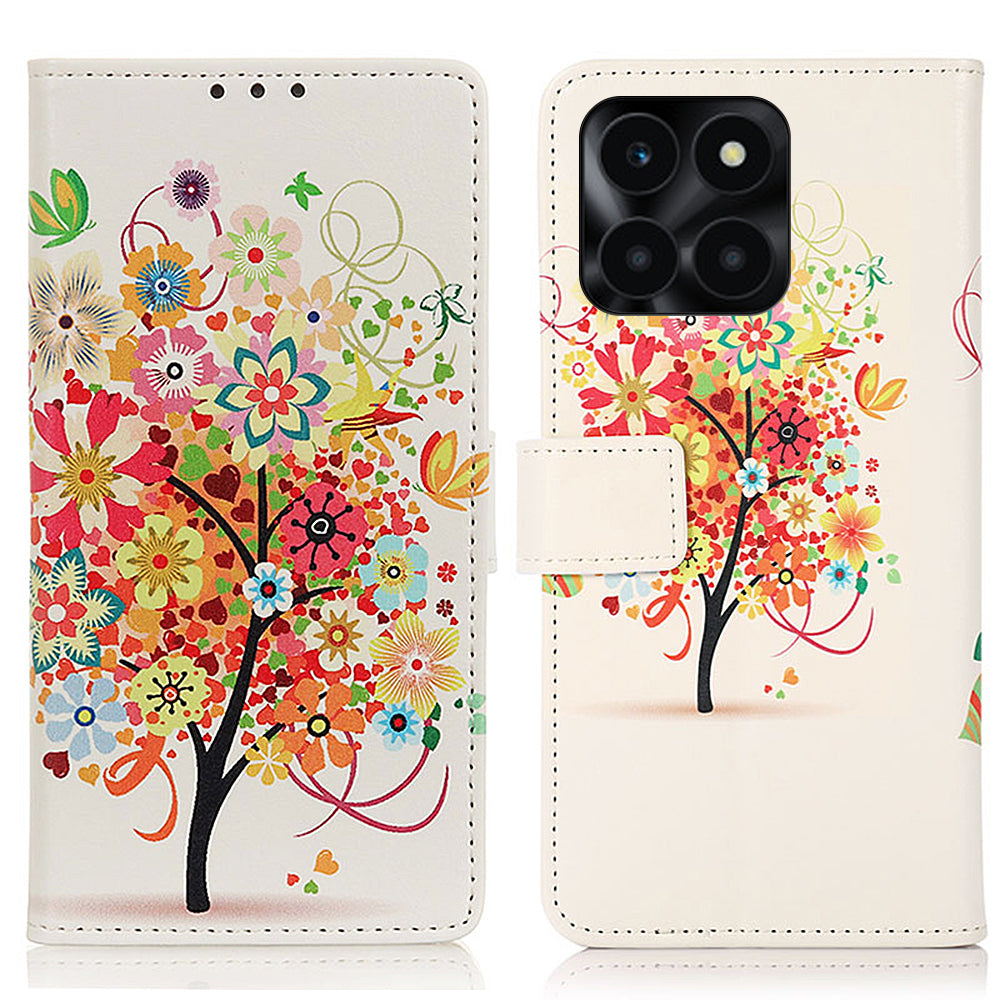 For Honor X6a 4G Pattern Printing Phone Wallet Case PU Leather Protective Phone Cover