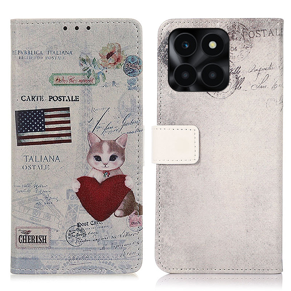 For Honor X6a 4G Pattern Printing Phone Wallet Case PU Leather Protective Phone Cover