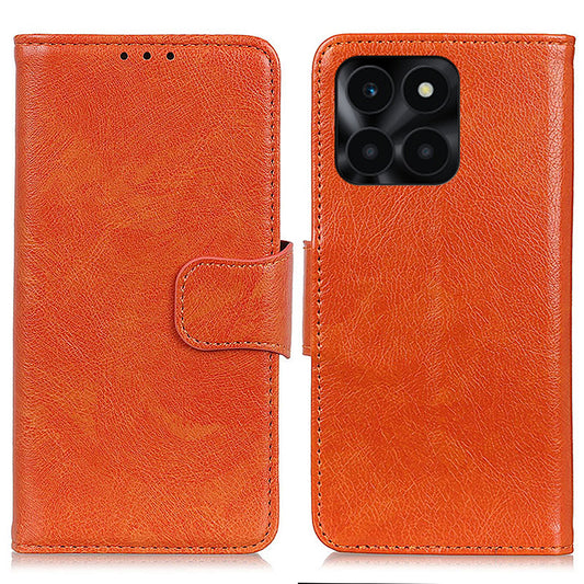 For Honor X6a 4G Split Leather Nappa Texture Stand Wallet Case Drop Protection Phone Cover