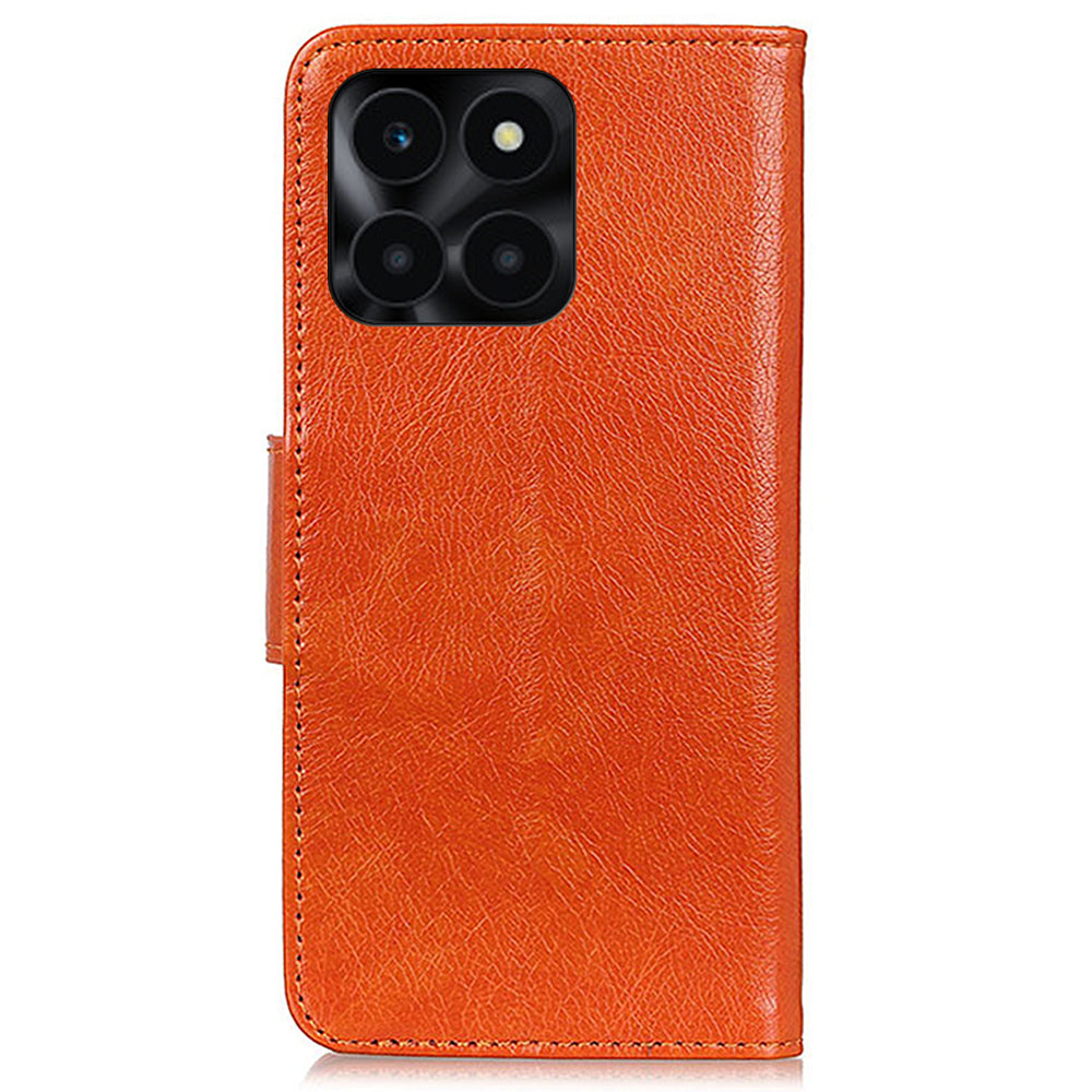 For Honor X6a 4G Split Leather Nappa Texture Stand Wallet Case Drop Protection Phone Cover