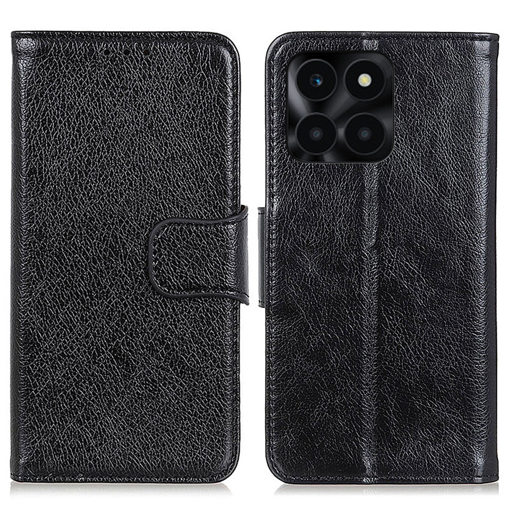 For Honor X6a 4G Split Leather Nappa Texture Stand Wallet Case Drop Protection Phone Cover