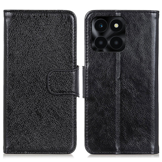For Honor X6a 4G Split Leather Nappa Texture Stand Wallet Case Drop Protection Phone Cover