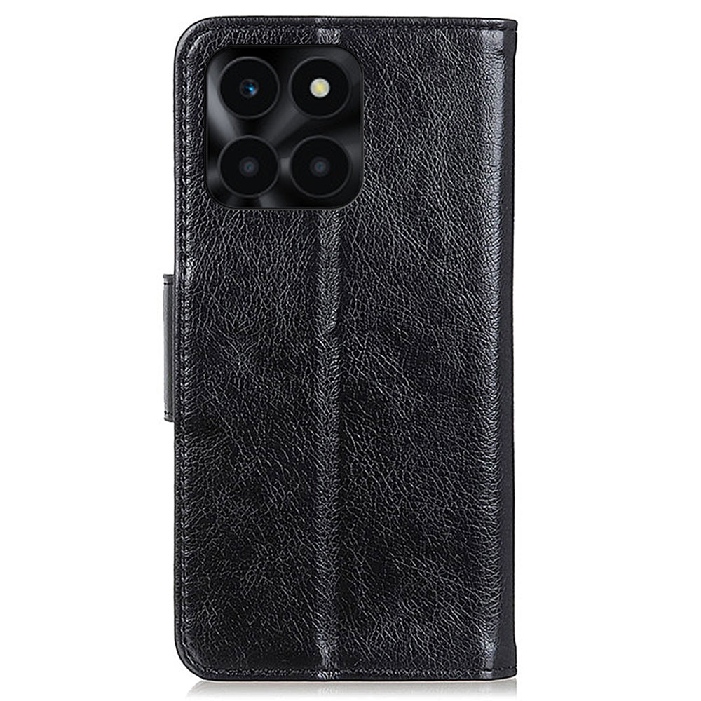 For Honor X6a 4G Split Leather Nappa Texture Stand Wallet Case Drop Protection Phone Cover