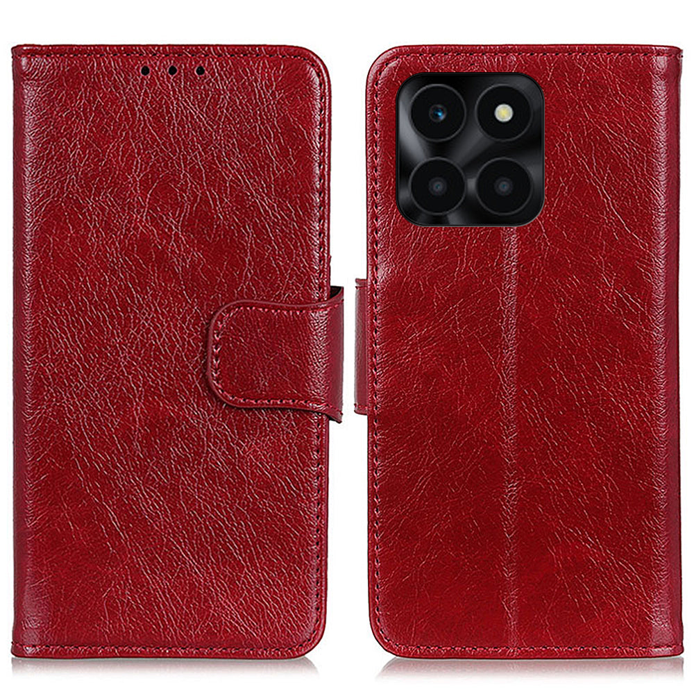 For Honor X6a 4G Split Leather Nappa Texture Stand Wallet Case Drop Protection Phone Cover