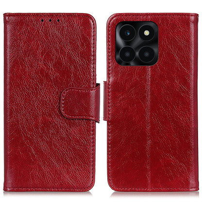 For Honor X6a 4G Split Leather Nappa Texture Stand Wallet Case Drop Protection Phone Cover