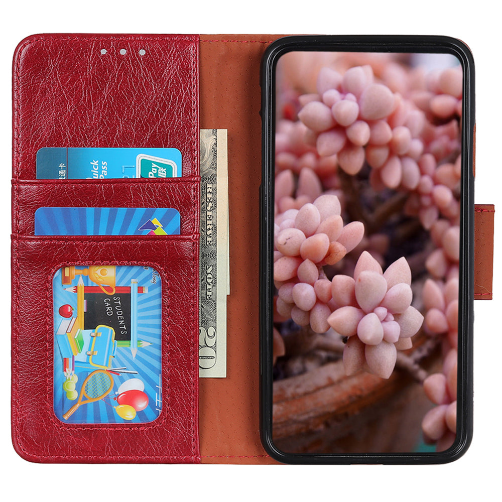 For Honor X6a 4G Split Leather Nappa Texture Stand Wallet Case Drop Protection Phone Cover
