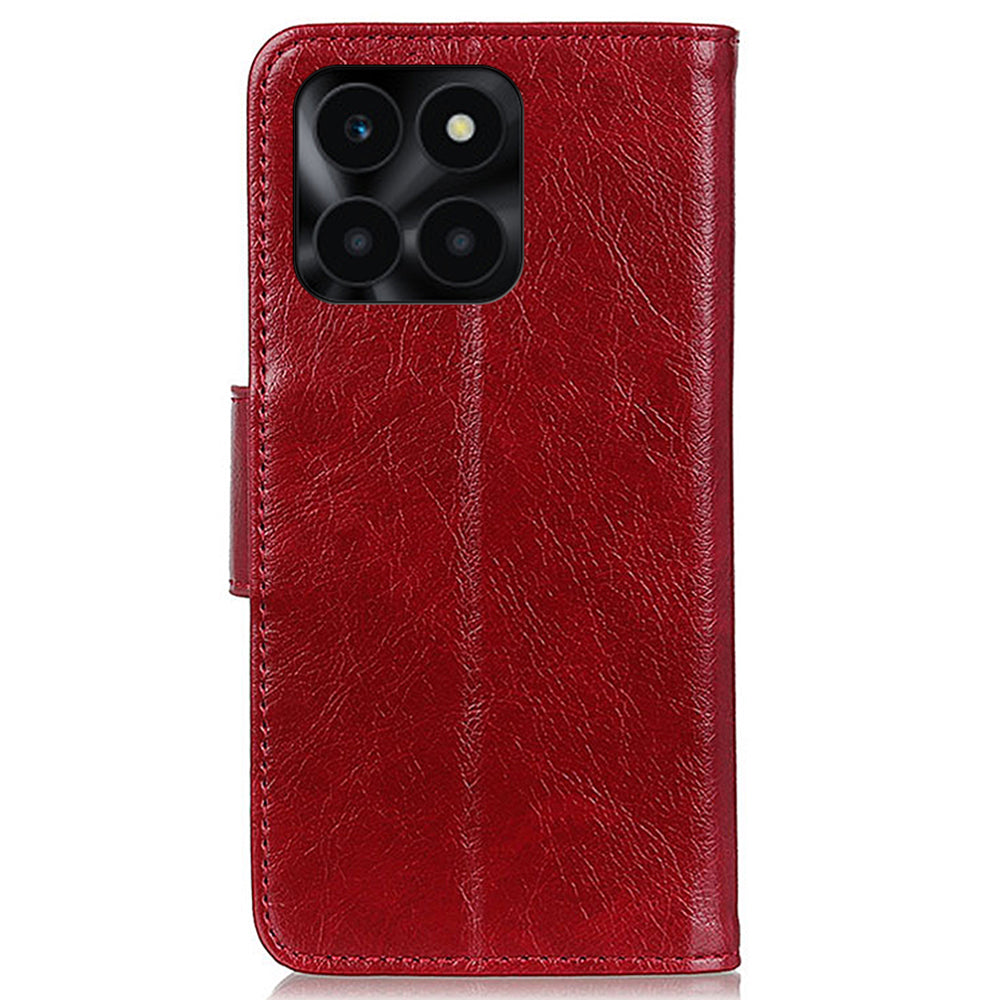 For Honor X6a 4G Split Leather Nappa Texture Stand Wallet Case Drop Protection Phone Cover