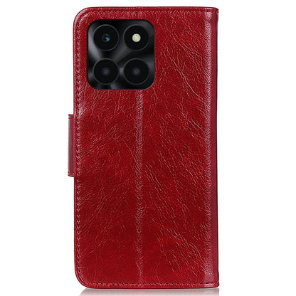 For Honor X6a 4G Split Leather Nappa Texture Stand Wallet Case Drop Protection Phone Cover