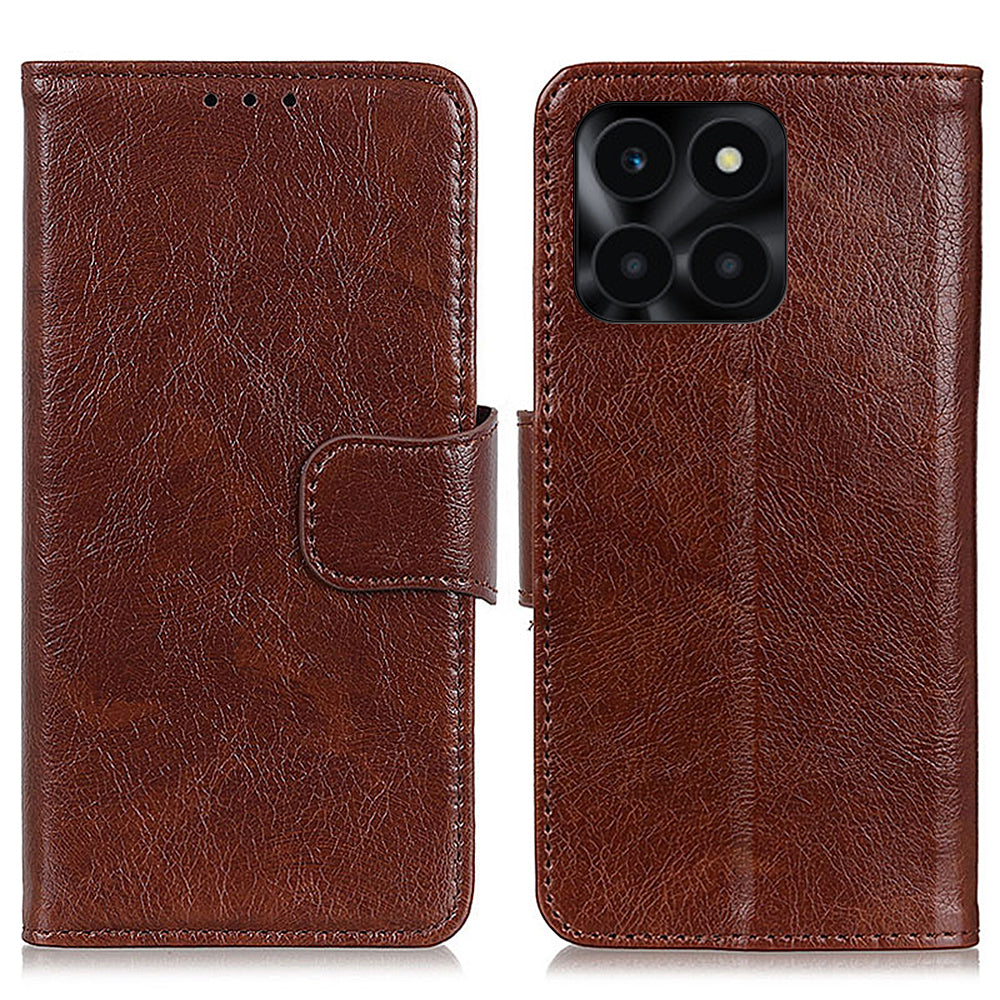 For Honor X6a 4G Split Leather Nappa Texture Stand Wallet Case Drop Protection Phone Cover