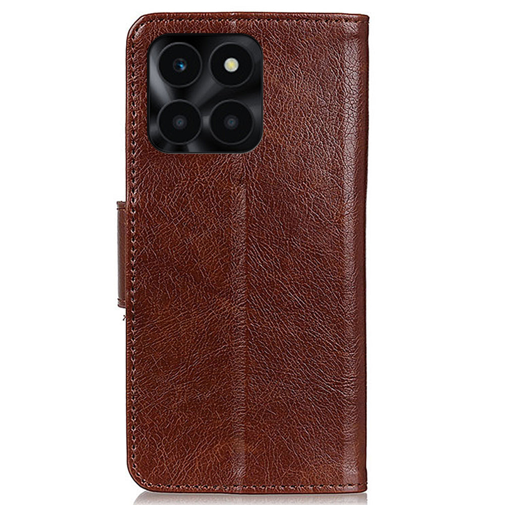For Honor X6a 4G Split Leather Nappa Texture Stand Wallet Case Drop Protection Phone Cover