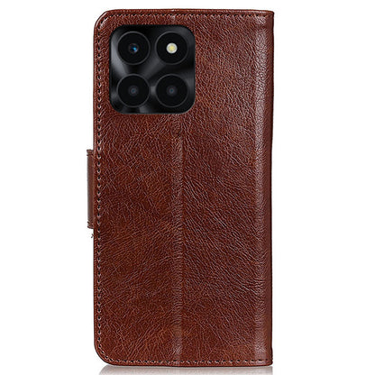For Honor X6a 4G Split Leather Nappa Texture Stand Wallet Case Drop Protection Phone Cover