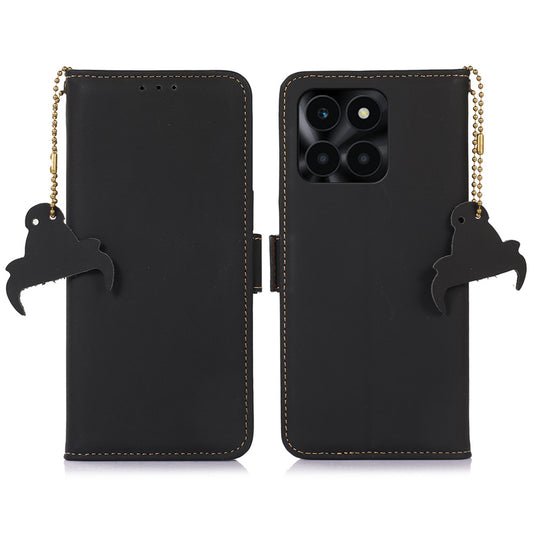 For Honor X6a 4G Genuine Cow Leather Phone Case RFID Blocking Wallet Silky Feeling Phone Stand Cover